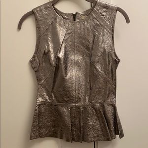 Butter soft leather peplum metallic silver top H&M